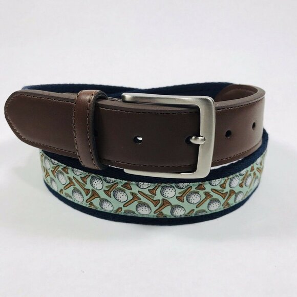 Tommy Bahama Golf Ball Golf Tee Print Canvas Belt